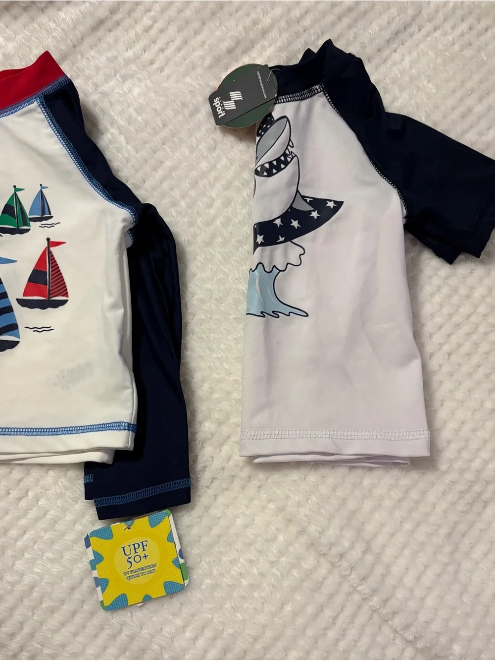 Kids UPF 50+ Sailboat Rash Guard Swim Shirt - Navy/White/Red 2 for $ 25/